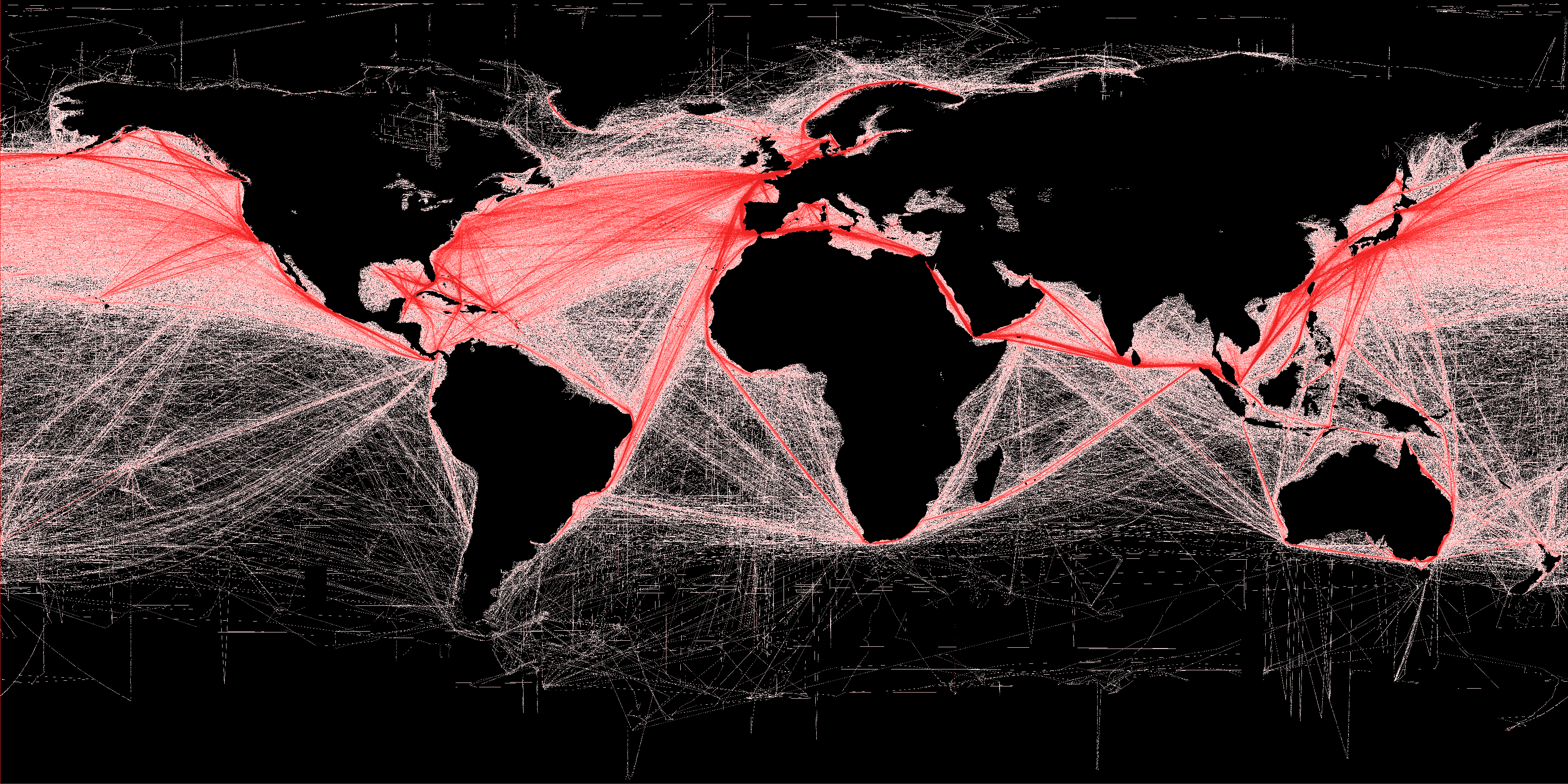 Historical world map visualizing commercial shipping lanes
