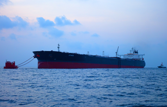 Very Large Crude Carrier moored at an offshore single buoy mooring